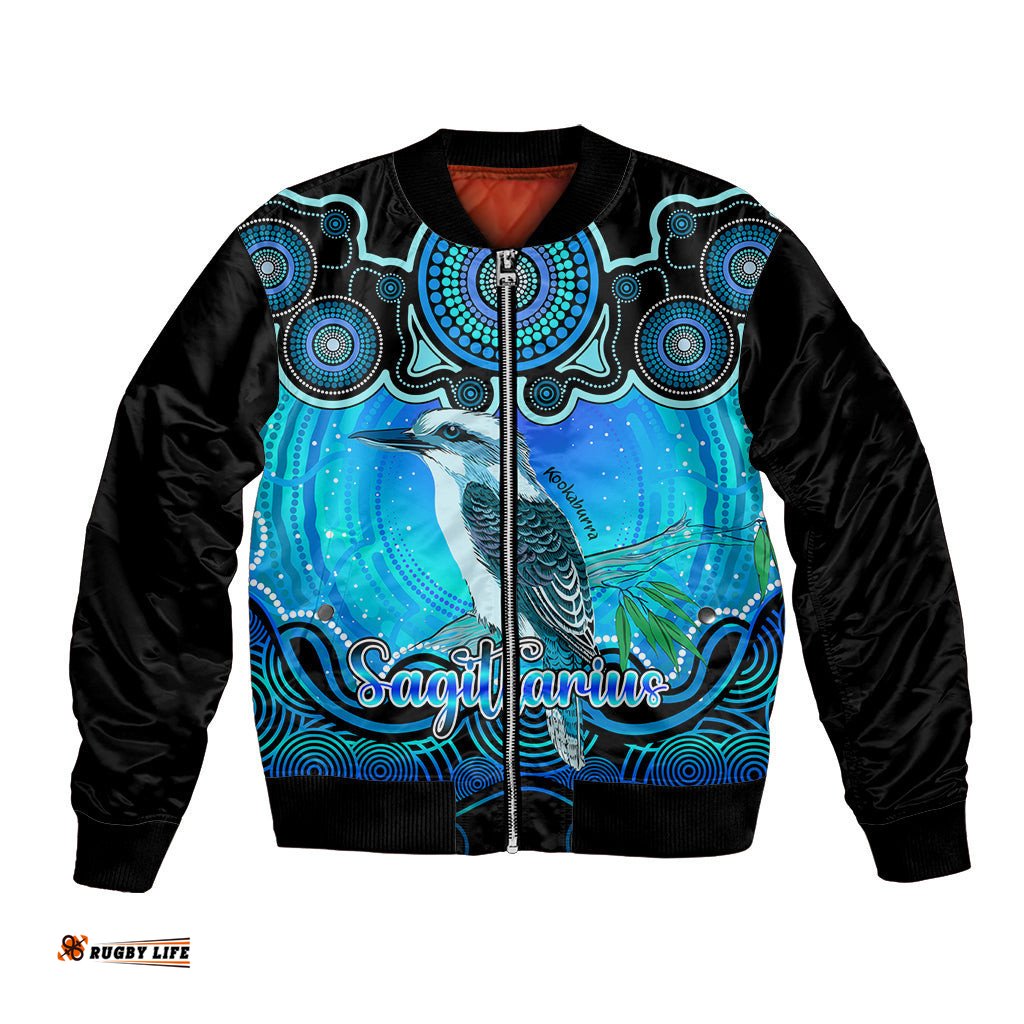 Personalised Australia Sagittarius Kookaburra Zodiac Bomber Jacket Auz Astrology Aboriginal - Aqua