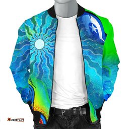 Men's Bomber Jacket - Torres Strait Islanders Flag with Aboriginal Patterns Jacket