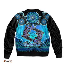 Personalised Australia Pisces Platypus Zodiac Bomber Jacket Auz Astrology Aboriginal - Aqua