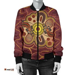 Aboriginal Women's Bomber Jacket, Indigenous Lizard Dot Painting Art