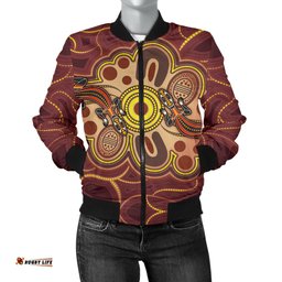 Aboriginal Women's Bomber Jacket, Indigenous Lizard Dot Painting Art