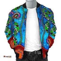 Aboriginal Men's Bomber Jacket - Aussie Indigenous Patterns Blue
