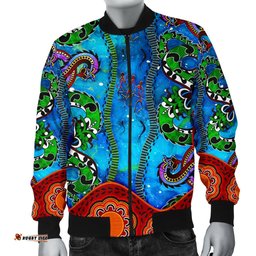 Aboriginal Men's Bomber Jacket - Aussie Indigenous Patterns Blue