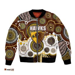 Custom Personalised And Number Hawks AFL Bomber Jacket Aboriginal Patterns