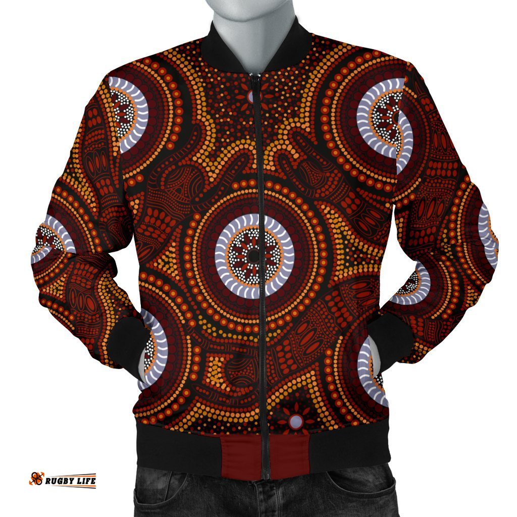 Aboriginal Men's Bomber Jacket - Aboriginal Human Dot Painting Art