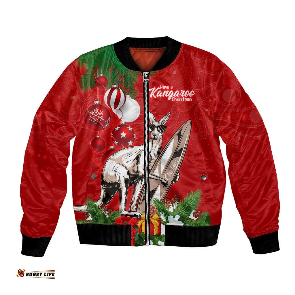 Kangaroo Lover Bomber Jacket Australia Merry Christmas Aboriginal