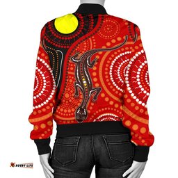 Aboriginal Women's Bomber Jacket - Australia Lizard Dot Painting Art