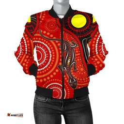 Aboriginal Women's Bomber Jacket - Australia Lizard Dot Painting Art