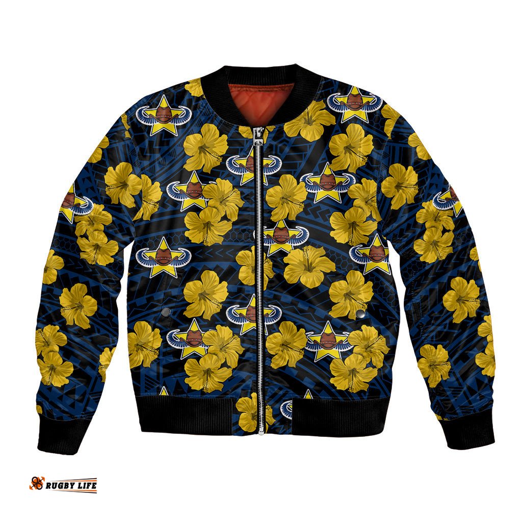 Cowboys Rugby Bomber Jacket Polynesian Style With Hibiscus