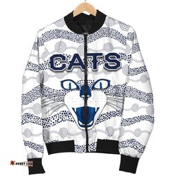 Geelong Women Bomber Jacket Cats Indigenous - White