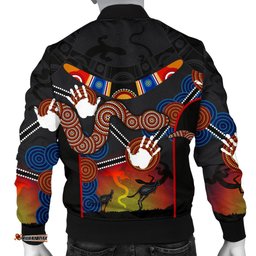 Aboriginal Men's Bomber Jacket, Australian Boomerang and Snake Indigenous Art