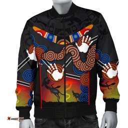 Aboriginal Men's Bomber Jacket, Australian Boomerang and Snake Indigenous Art