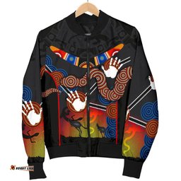 Aboriginal Men's Bomber Jacket, Australian Boomerang and Snake Indigenous Art