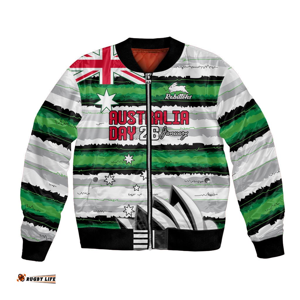 NRL Rabittohs Australia Day Custom Bomber Jacket Sydney Opera House Glory Glory
