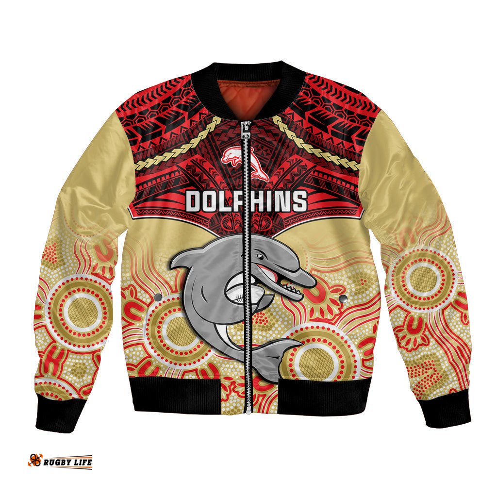 Dolphins Rugby Bomber Jacket Aboriginal Mix Polynesian Pattern