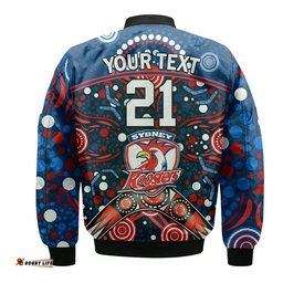 Custom Personalised Roosters Rugby Bomber Jacket Boomerang Indigenous Dots
