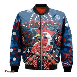 Custom Personalised Roosters Rugby Bomber Jacket Boomerang Indigenous Dots