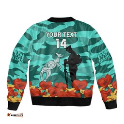 Custom Matildas ANZAC Day Bomber Jacket Lest We Forget Poppies Mix Camouflage Turquoise