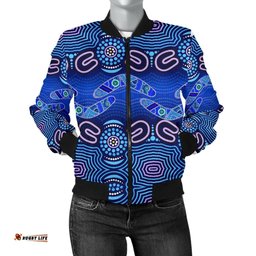 ABoriginal Women's Bomber Jacket - Boomerangs And Dot Painting Art Ver02-