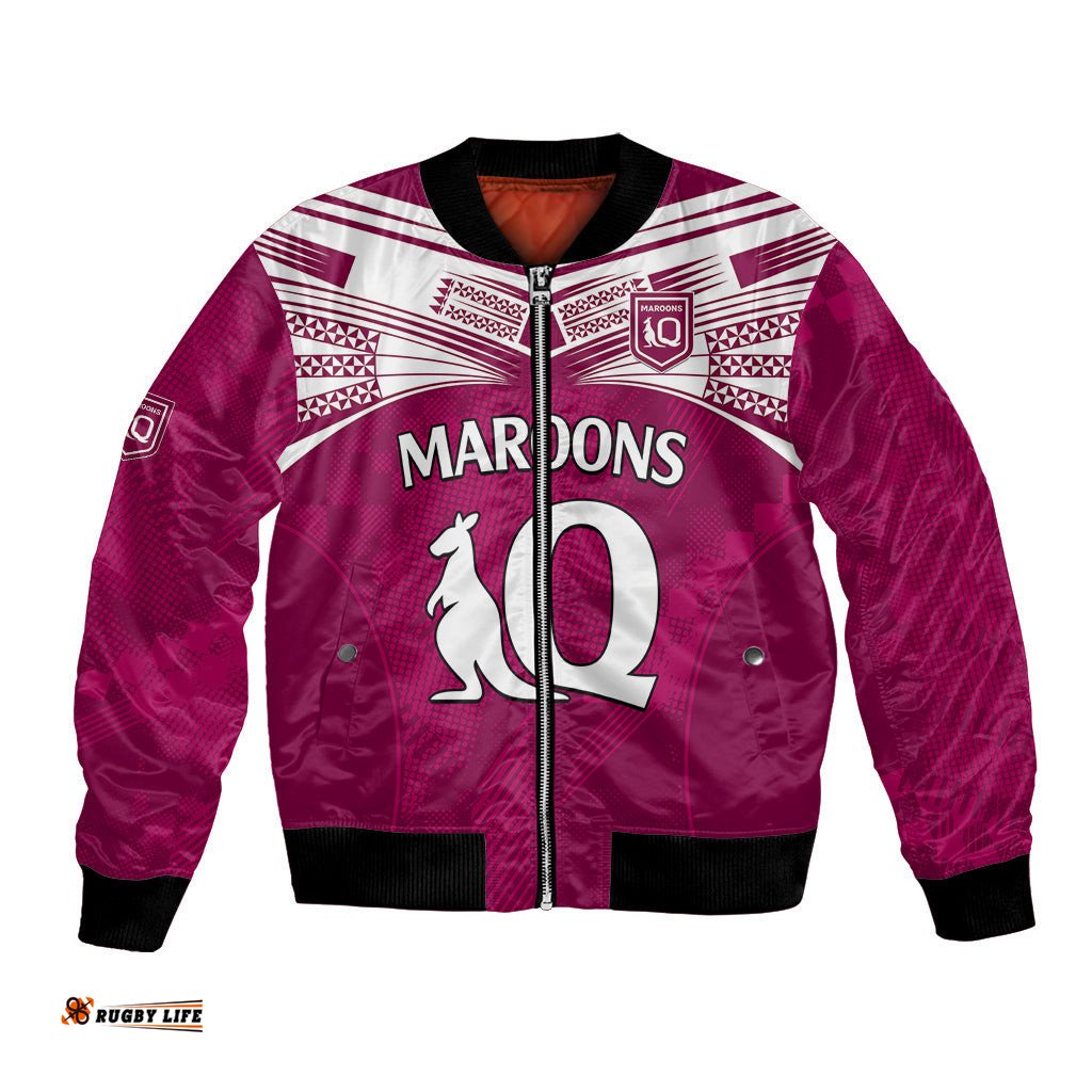Queensland Maroon Rugby Bomber Jacket Origin Queensland Sporty Style