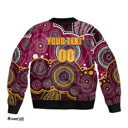 Custom Personalised And Number Broncos NRL Bomber Jacket Aboriginal Patterns
