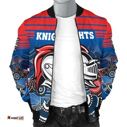 Custom Personalised Knights Men's Bomber Jacket Newcastle Aboriginal Horizontal Style