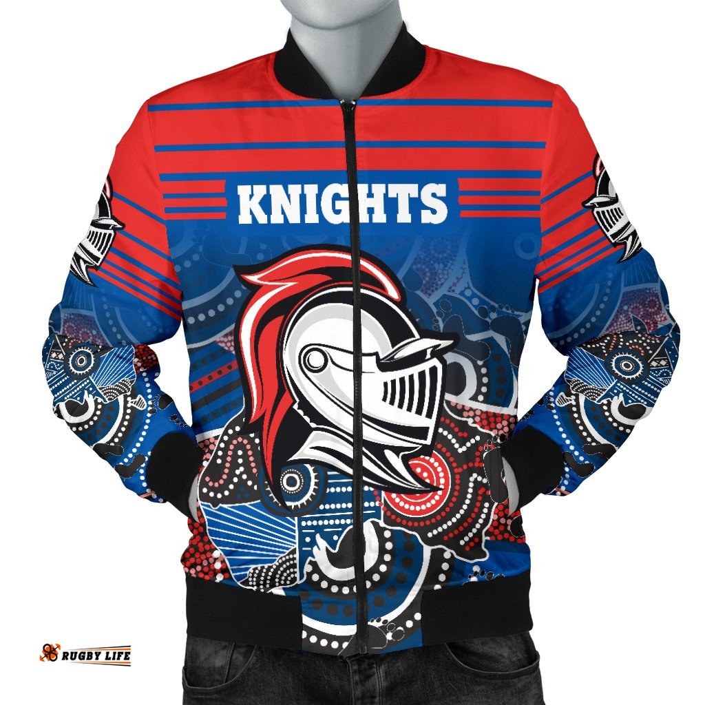 Custom Personalised Knights Men's Bomber Jacket Newcastle Aboriginal Horizontal Style