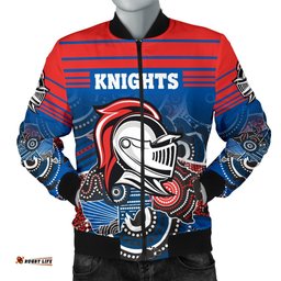 Custom Personalised Knights Men's Bomber Jacket Newcastle Aboriginal Horizontal Style