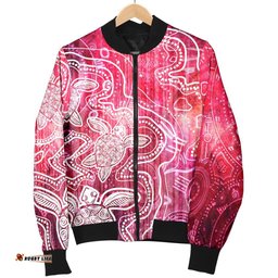 Aboriginal Men's Bomber Jacket - Sea Turtle With Indigenous Patterns Pink