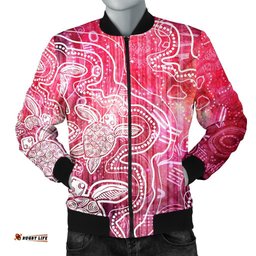 Aboriginal Men's Bomber Jacket - Sea Turtle With Indigenous Patterns Pink