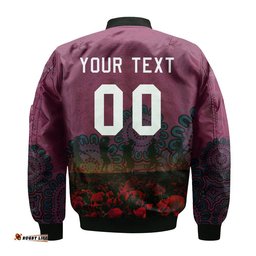 Manly Warringah Sea Eagles Bomber Jacket Personalized Aboriginal Rugby Anzac Day Poppy With Soldiers - NRL