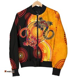 Aboriginal Women's Bomber Jacket - Couple Aboriginal Lizards
