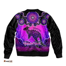Personalised Australia Aries Kangaroo Zodiac Bomber Jacket Auz Astrology Aboriginal - Magenta