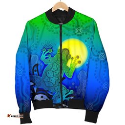 Aboriginal Women's Bomber Jacket - Indigenous Frog Blue