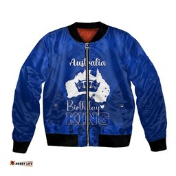 Personalised Australia King Birthday Bomber Jacket Australian Map With Crown Blue Version