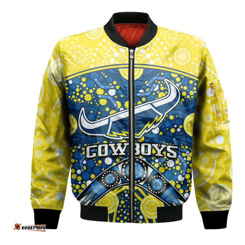Cowboys Rugby Bomber Jacket Boomerang Indigenous Dots