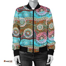 Bomber Jacket - Aboriginal Dot Painting Jacket Color Art - Women