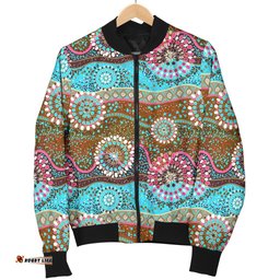 Bomber Jacket - Aboriginal Dot Painting Jacket Color Art - Women