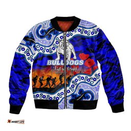 Custom Personalised Anzac Day NRL - Bulldogs Bomber Jacket Aboriginal Lizard Patterns