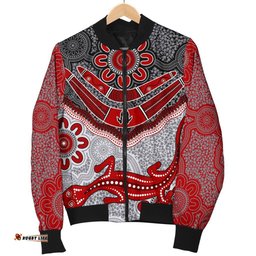Aboriginal Men's Bomber Jacket - Indigenous Boomerang and Lizard Art