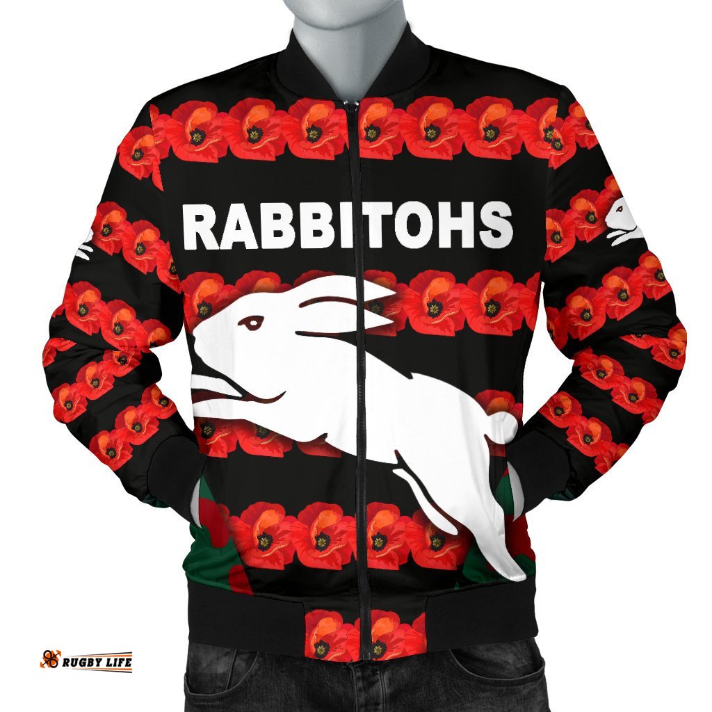 South Sydney Rabbitohs Men's Bomber Jacket Anzac Day Poppy Flower Vibes