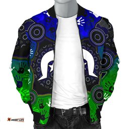 Aboriginal Men's Bomber Jacket - Torres Strait Symbol With Indigenous Patterns