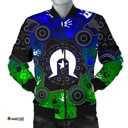 Aboriginal Men's Bomber Jacket - Torres Strait Symbol With Indigenous Patterns