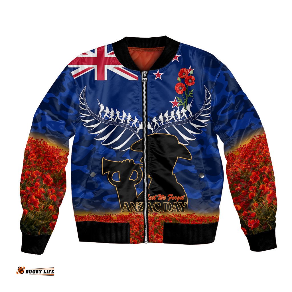 New Zealand ANZAC Day Bomber Jacket 25 April Last Post Camouflage With Poppies