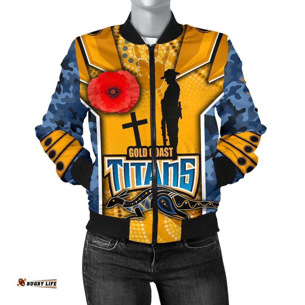 Titans Women's Bomber Jacket Gold Coast Anzac Day Armor Version