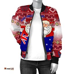 Christmas Women's Bomber Jacket - Australia Santa Claus Hold The Flag  Red