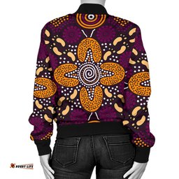 Aboriginal Women's Bomber Jacket - Flowers Dot Panting Art