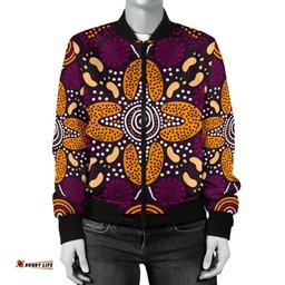 Aboriginal Women's Bomber Jacket - Flowers Dot Panting Art