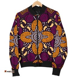 Aboriginal Women's Bomber Jacket - Flowers Dot Panting Art
