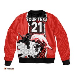 Custom Text And Number NRL Combine Dolphins and Dragons Bomber Jacket Sporty Style
